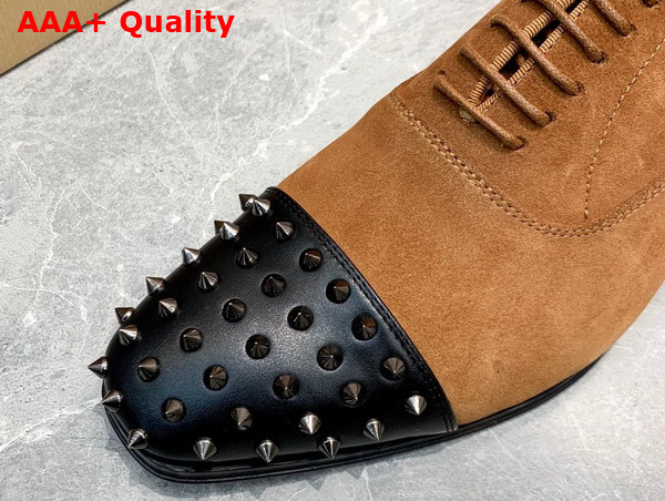 Christian Louboutin Spikes Derbies in Brown Leather for Men Replica