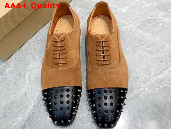 Christian Louboutin Spikes Derbies in Brown Leather for Men Replica