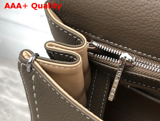 Delvaux Brillant MM Satchel in Taupe Grain Leather with Hand Stitching Details Replica