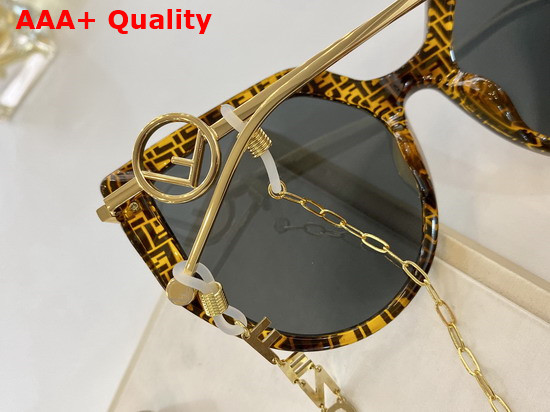 Fendi F IS Fendi FF Havana Acetate and Metal Sunglasses with Chain Replica