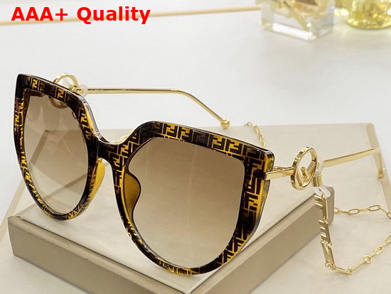 Fendi F IS Fendi FF Havana Acetate and Metal Sunglasses with Chain Replica