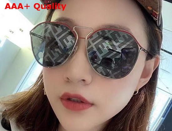 Fendi Grid Red and Ruthenium Sunglasses Replica