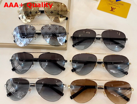 Louis Vuitton Attitude Pilot Silver Color Metal Frame Silver Color Monogram Patterned Lenses Replica