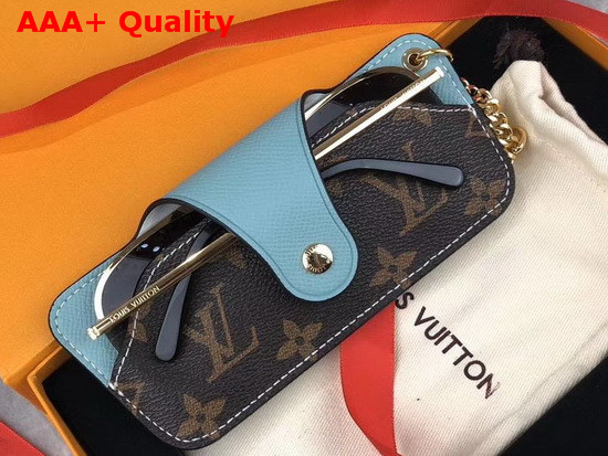 Louis Vuitton Sunglasses Holder in Monogram Canvas and Blue Leather Replica