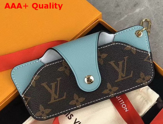 Louis Vuitton Sunglasses Holder in Monogram Canvas and Blue Leather Replica