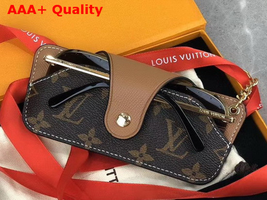 Louis Vuitton Sunglasses Holder in Monogram Canvas and Brown Leather Replica