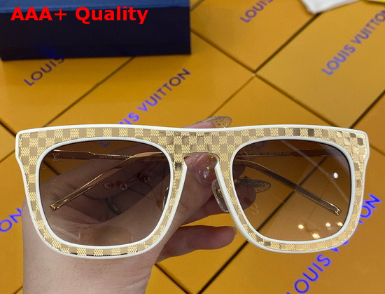 Louis Vuitton Womens Sunglasses Damier Patterned Frame Gold Replica