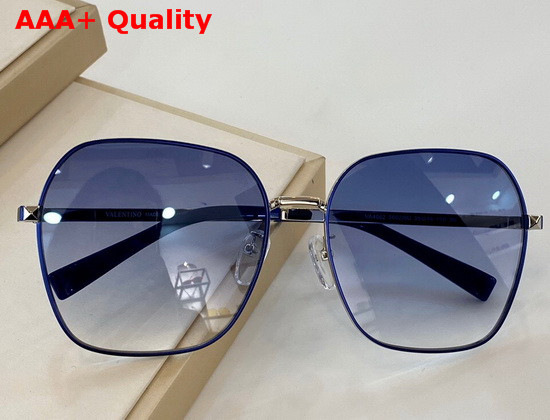 Valentino Oversized Metal Frame Sunglasses with Studs Blue Replica