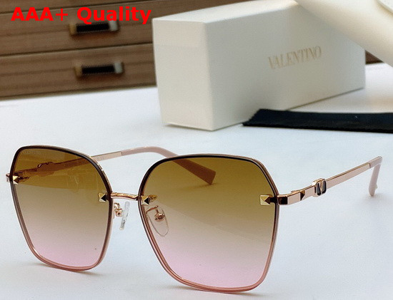 Valentino Squared Metal Frame Sunglasses with Studs Coffee Lenses Replica