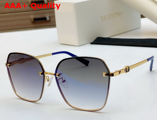 Valentino Squared Metal Frame Sunglasses with Studs Coffee Lenses Replica