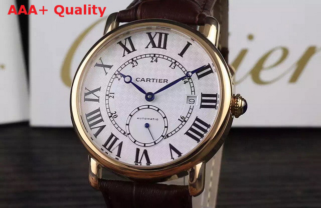 Cartier Ronde Louis Cartier Watch Pink Gold Leather Strap for Sale