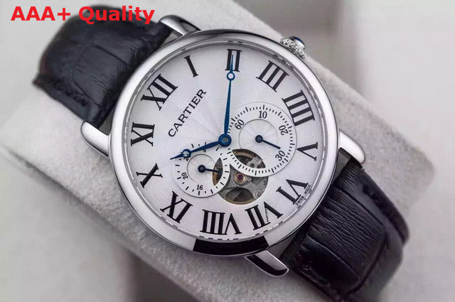 Cartier Rotonde De Cartier Flying Tourbillon Watch Steel Leather Strap for Sale