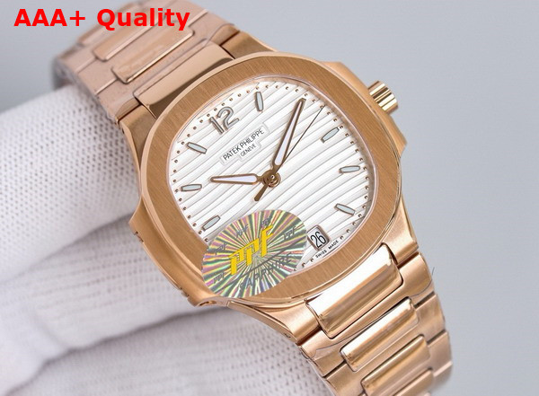 Patek Philippe Nautilus Watch Self Winding Mechanical Movement Silvery Opaline Dial Rose Gold Case 7118 1R 001 Replica