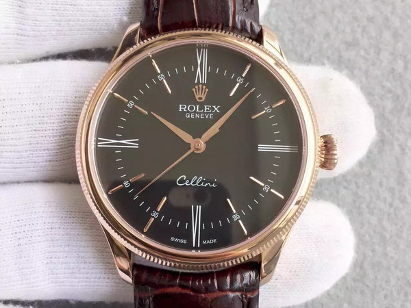 Rolex Cellini Gold Black Panel Leather Strap for Sale