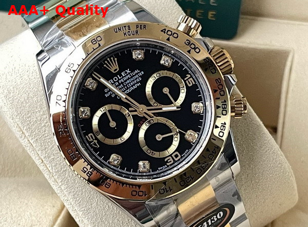 Rolex Cosmograph Daytona Oyster 40mm Oystersteel and Yellow Gold Black Dial with Diamonds Replica