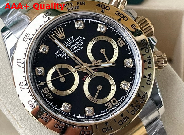 Rolex Cosmograph Daytona Oyster 40mm Oystersteel and Yellow Gold Black Dial with Diamonds Replica