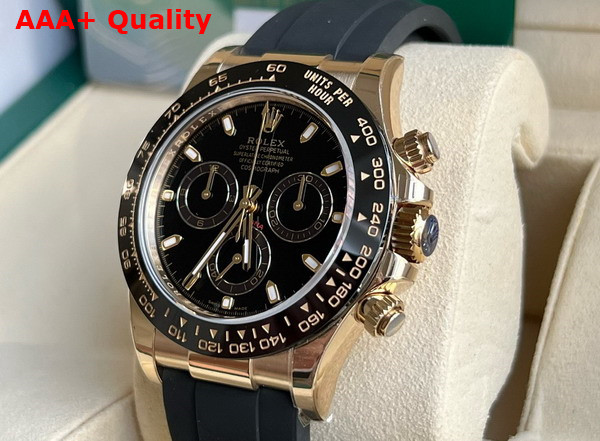 Rolex Cosmograph Daytona Oyster 40mm Yellow Gold and Black Dial Black Rubber Watchband Replica