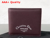 Christian Dior Atelier Wallet in Burgundy Grained Calfskin Replica