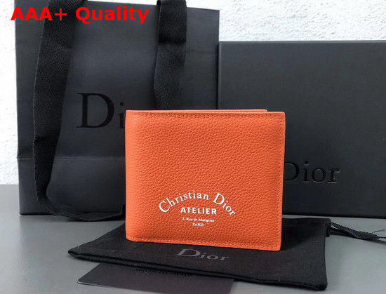 Christian Dior Atelier Wallet in Orange Grained Calfskin Replica