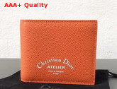 Christian Dior Atelier Wallet in Orange Grained Calfskin Replica