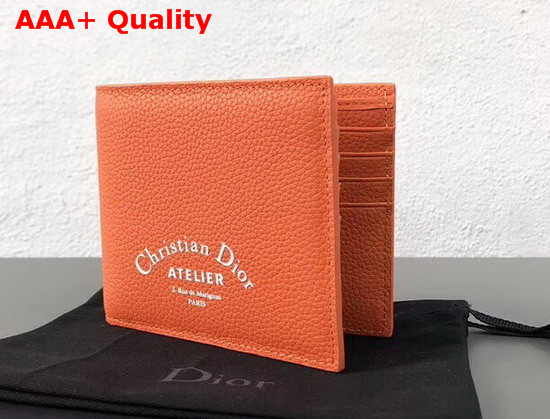 Christian Dior Atelier Wallet in Orange Grained Calfskin Replica