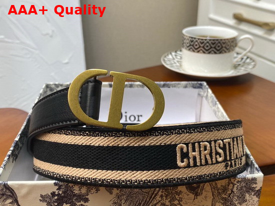 Christian Dior Belt Black and Cream Christian Dior Embroidered Canvas Replica