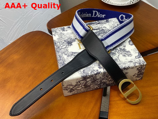 Christian Dior Belt Blue and Cream Christian Dior Embroidered Canvas Replica