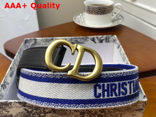 Christian Dior Belt Blue and Cream Christian Dior Embroidered Canvas Replica