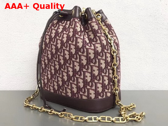 Christian Dior Drawstring Bag in Burgundy Dior Oblique Jacquard Canvas Replica