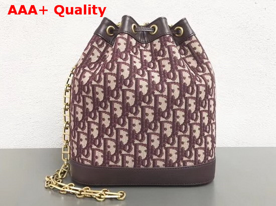 Christian Dior Drawstring Bag in Burgundy Dior Oblique Jacquard Canvas Replica