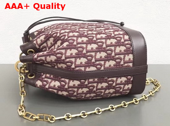 Christian Dior Drawstring Bag in Burgundy Dior Oblique Jacquard Canvas Replica