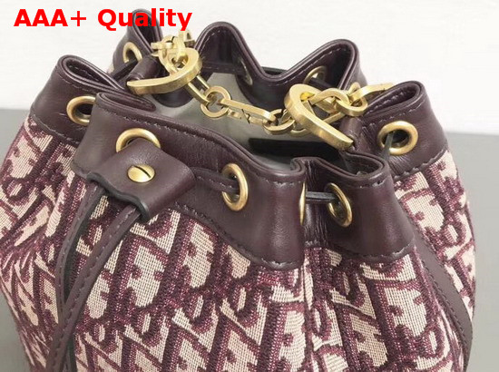 Christian Dior Drawstring Bag in Burgundy Dior Oblique Jacquard Canvas Replica