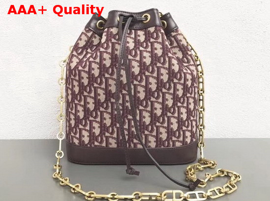 Christian Dior Drawstring Bag in Burgundy Dior Oblique Jacquard Canvas Replica