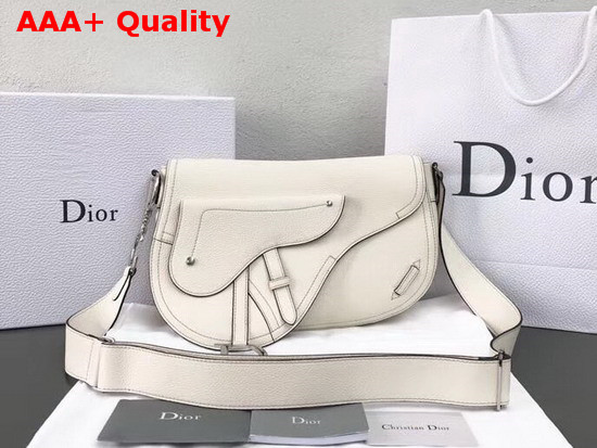 Christian Dior Leather Baudrier Saddle Bag in White Grained Calfskin Replica