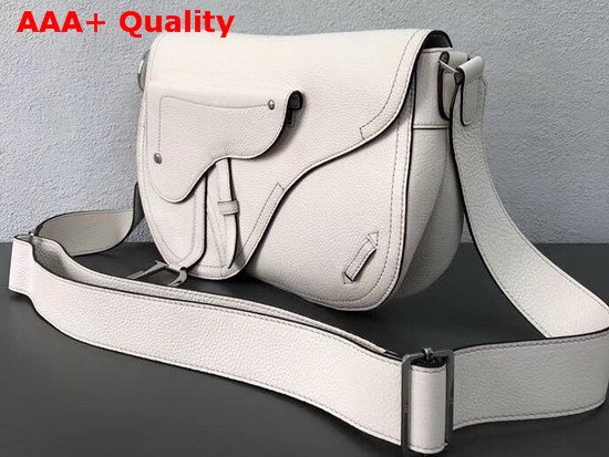 Christian Dior Leather Baudrier Saddle Bag in White Grained Calfskin Replica