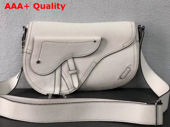 Christian Dior Leather Baudrier Saddle Bag in White Grained Calfskin Replica