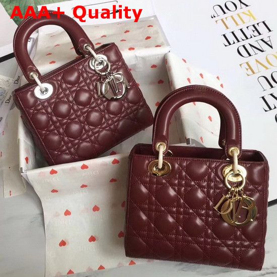 Christian Dior My Lady Dior Bag in Burgundy Lambskin Replica