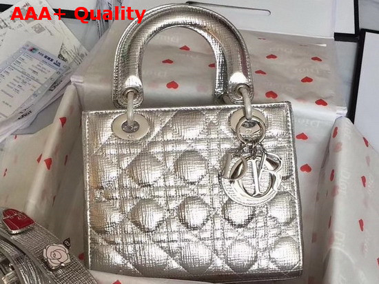 Christian Dior My Lady Dior Bag in Silver Tone Grained Leather Replica