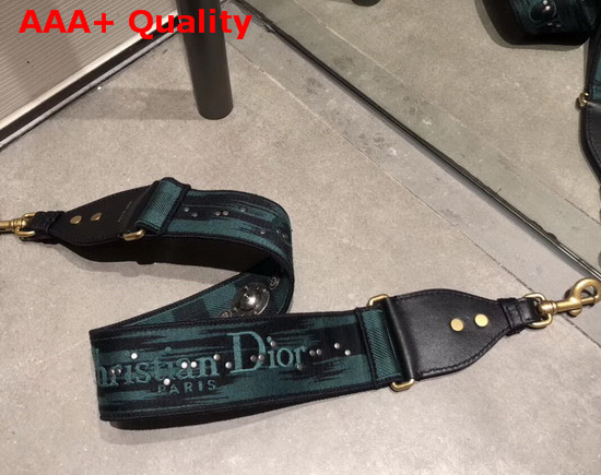 Christian Dior Strap Embroidered with Green and Black Check Motif and Medallions Replica