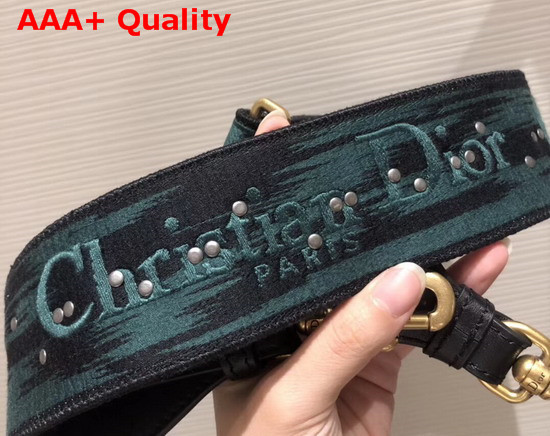 Christian Dior Strap Embroidered with Green and Black Check Motif and Medallions Replica