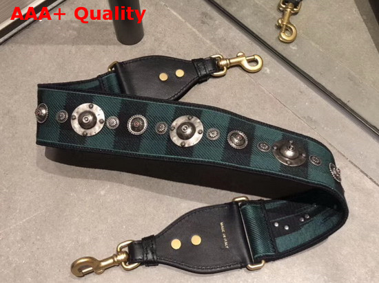 Christian Dior Strap Embroidered with Green and Black Check Motif and Medallions Replica