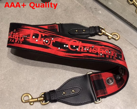 Christian Dior Strap Embroidered with Red and Black Check Motif and Medallions Replica