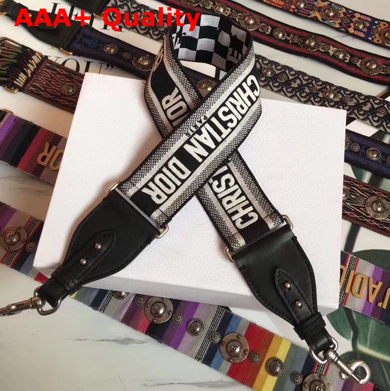 Christian Dior Strap in Black and White Embroidered Canvas Replica