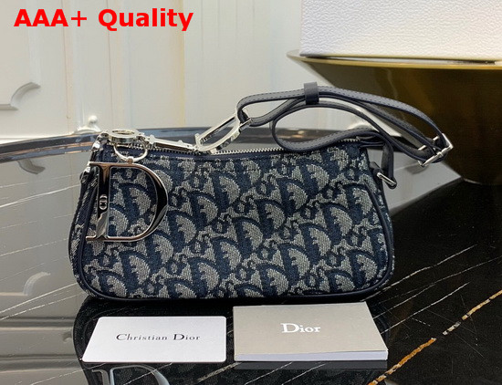 Christian Dior Vintage Trotter Handbag in Grey and Navy Blue Canvas Replica