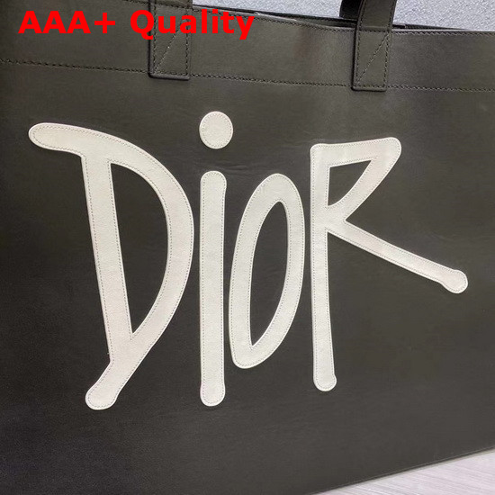 D Dior Tote Bag Black Smooth Calfskin with DIOR AND SHAWN Signature Replica