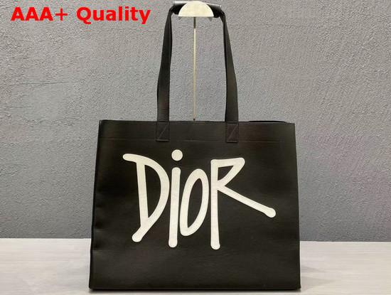 D Dior Tote Bag Black Smooth Calfskin with DIOR AND SHAWN Signature Replica