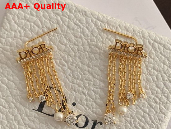 Dio R Evolution Earrings Gold Finish Metal with White Resin Pearls and White Crystals Replica