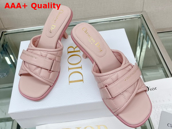 Dio R Evolution Heeled Slide Pink Quilted Cannage Calfskin Replica