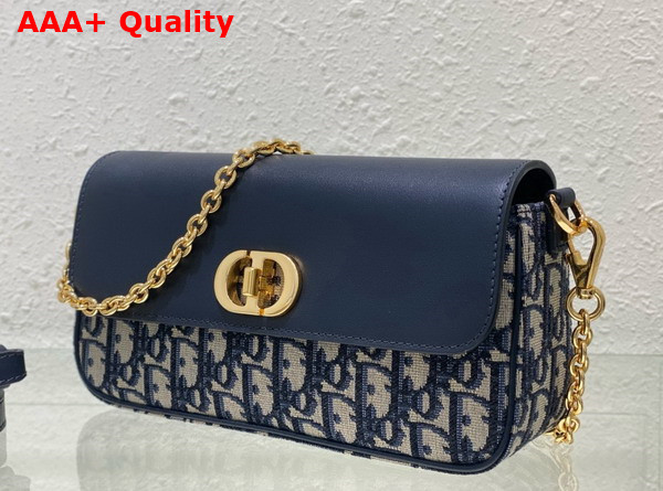 Dior 30 Montaigne Avenue East West Double Carry Mini Bag Blue Dior Oblique Jacquard and Smooth Calfskin Replica