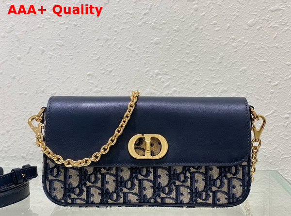 Dior 30 Montaigne Avenue East West Double Carry Mini Bag Blue Dior Oblique Jacquard and Smooth Calfskin Replica